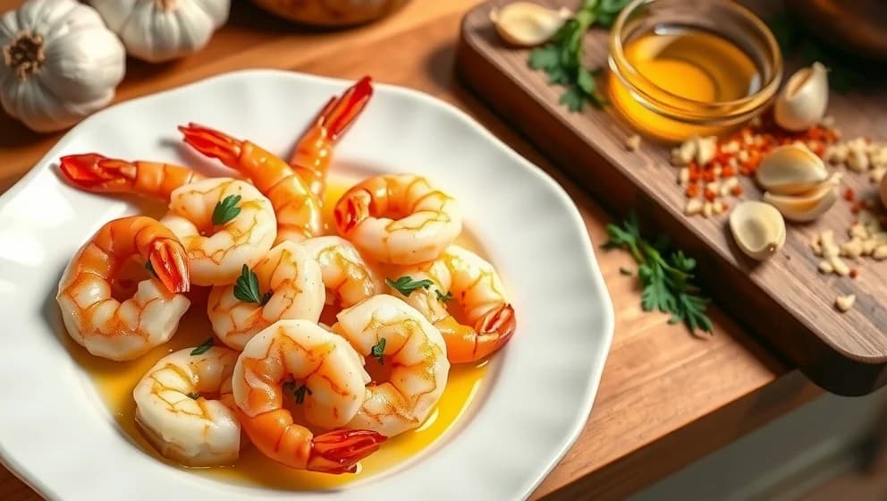 Heta räkor i olja och vitlök hemma