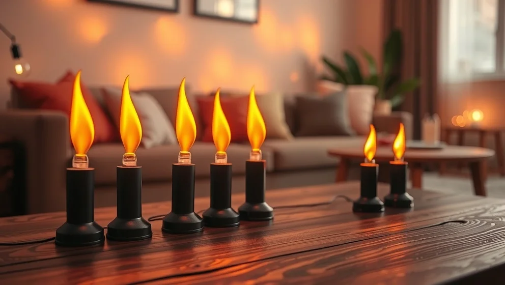 Led-ljus med fladdrande låga som ser ut som riktig eld