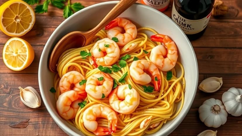 Pasta med räkor och vitlök som hemmaklara passar alla